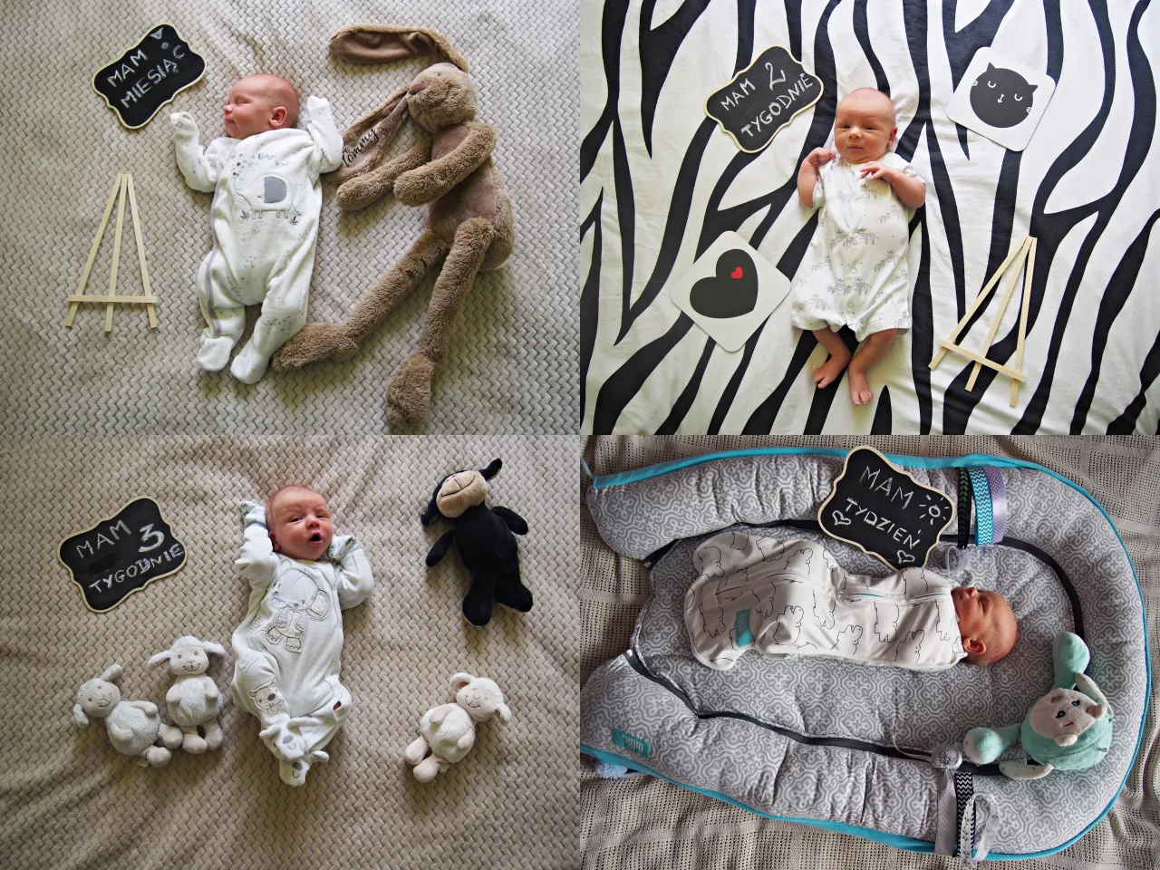 Rodzice robią zdjęcia niemowlaka miesiąc po miesiącu