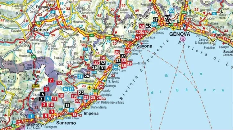 Karte italienische Riviera Seebäder