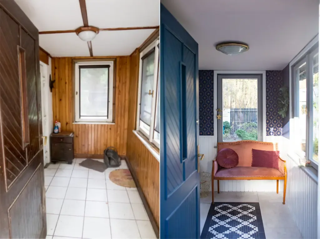 Odnowiona boazeria przed i po