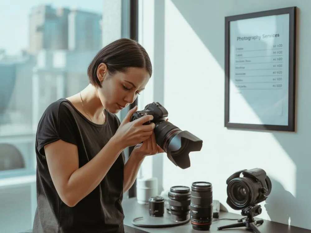 fotograf przy pracy, fotograf robiący zdjęcie i obrabiający je, kulisy pracy fotografa