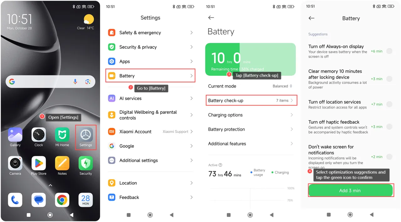 android ustawienia bateria zużycie