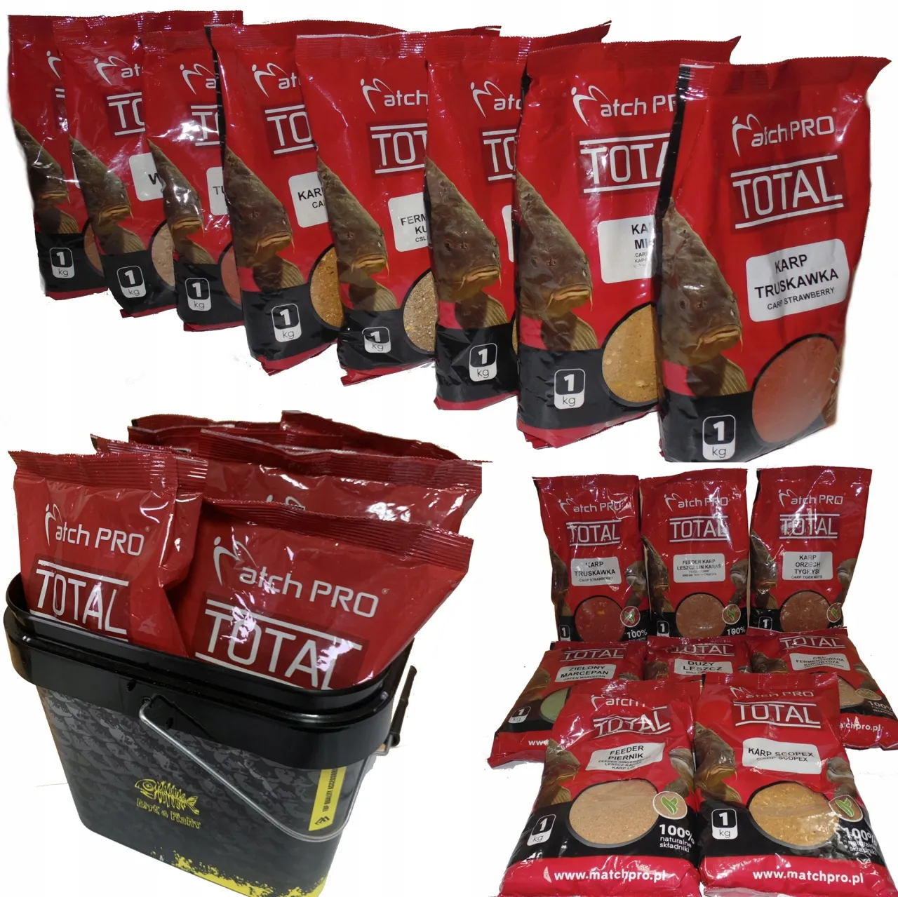 r&oacute;żne opakowania zanęt Match Pro