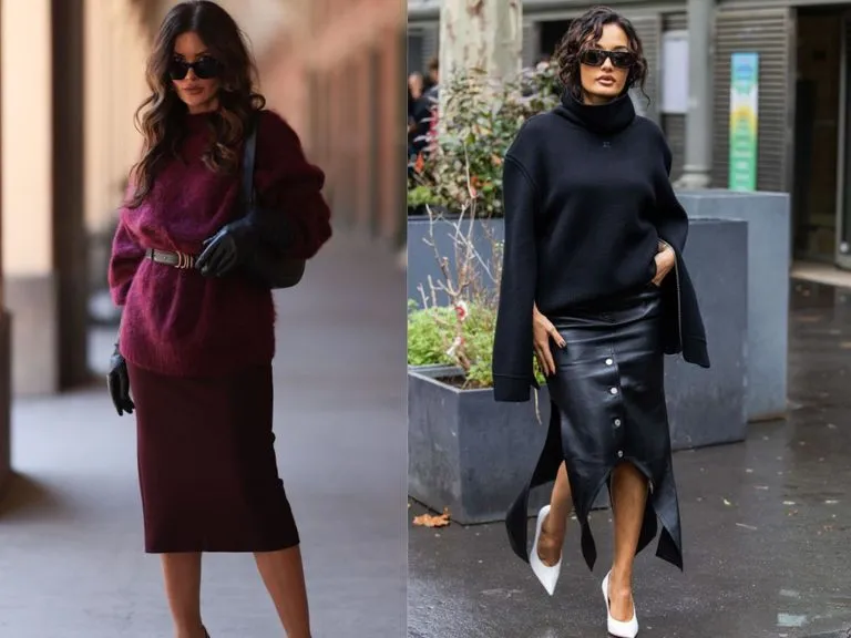 plisowana spódnica stylizacje jesień zima sweter golf