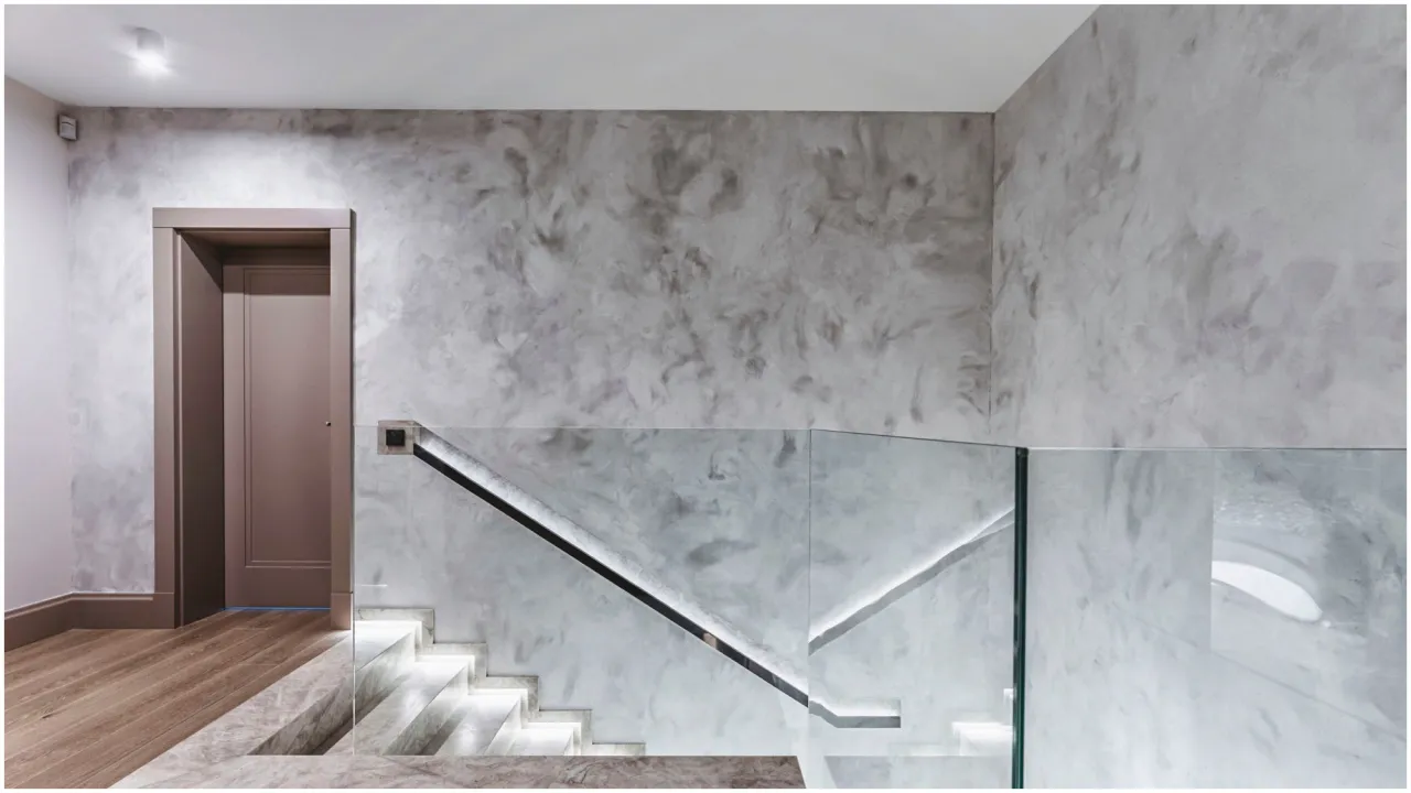 R&oacute;żne efekty tynk&oacute;w dekoracyjnych w przedpokoju