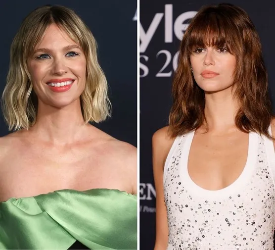 kobieta z falowanymi włosami do ramion uśmiecha się