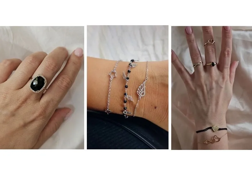 kobieta w złotej i srebrnej biżuterii, por&oacute;wnanie