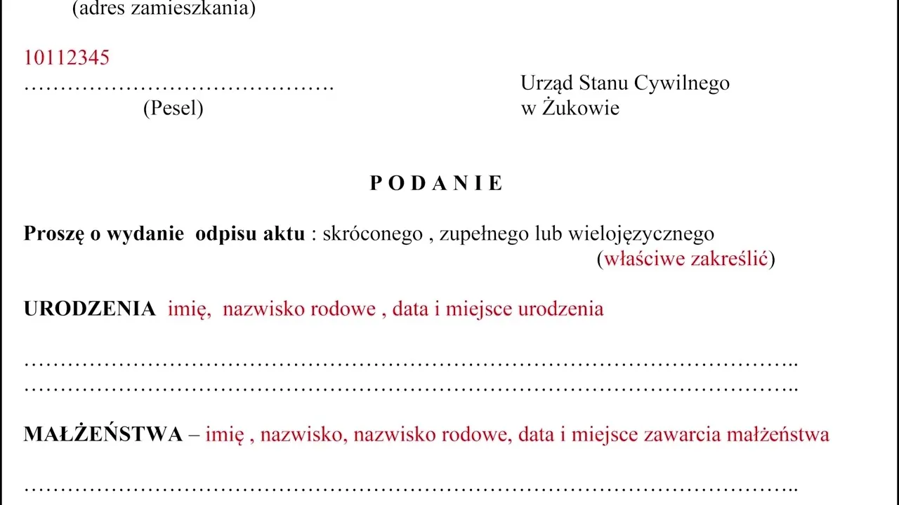 wniosek o odpis aktu urodzenia, dokumenty do ślubu