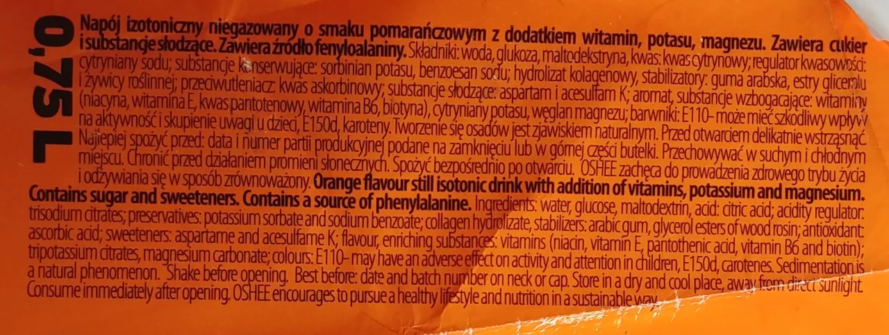 etykieta napoju izotonicznego skład