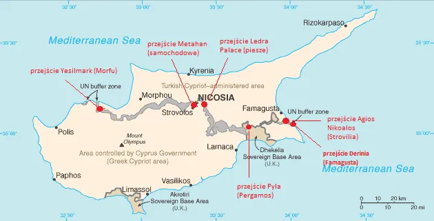 Cypr Północny mapa przejścia graniczne