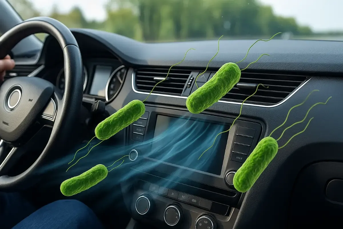 Bakterie unoszą się w powietrzu z nawiew&oacute;w klimatyzacji w samochodzie, sugerując ryzyko choroby legionist&oacute;w.