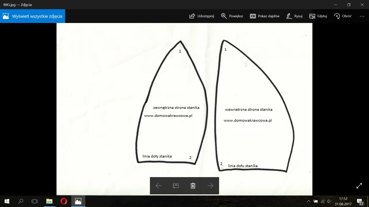 Wzory do szycia biustonosza: zewnętrzna i wewnętrzna strona miseczki. Instrukcja jak przerobić biustonosz.