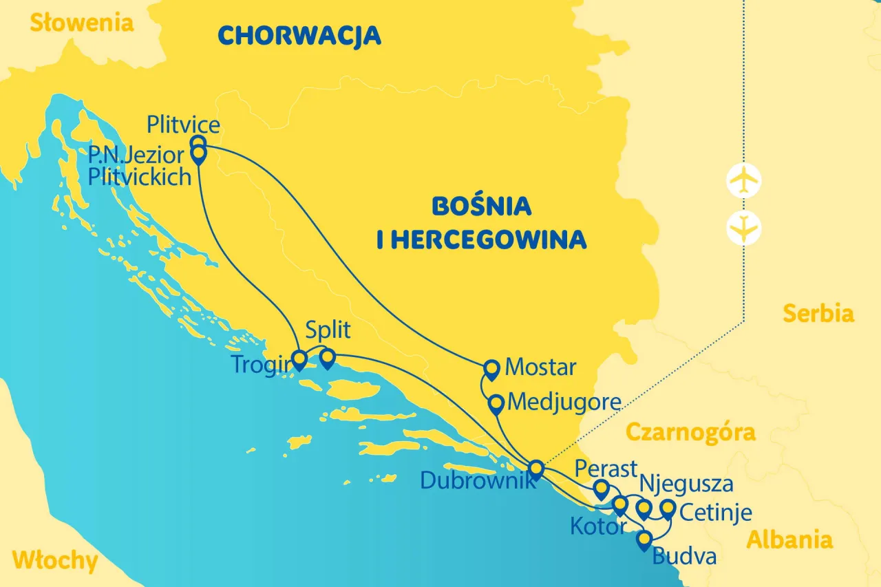 mapa czas podróży autokarem Polska Chorwacja