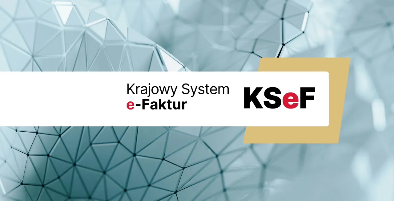 Krajowy System e-Faktur (KSeF) - poznaj, jak to działa. Abstrakcyjne tło z geometrycznymi kształtami.