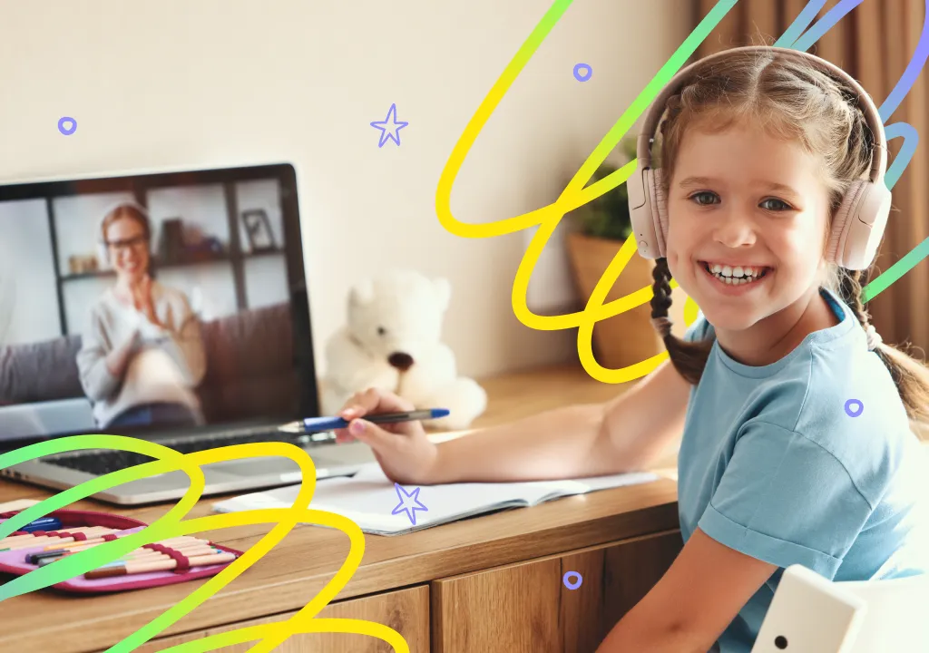 dziecko na lekcji angielskiego online vs dzieci w sali lekcyjnej