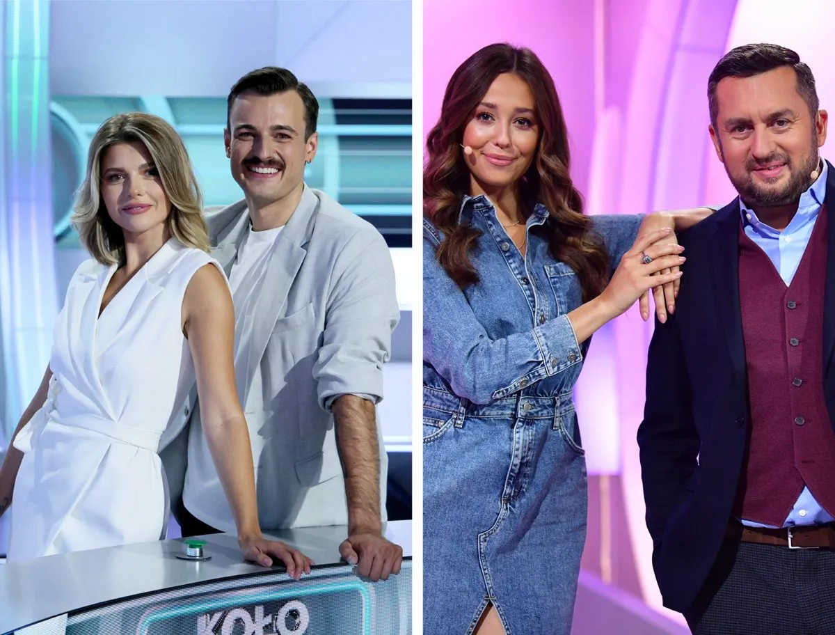 Koło fortuny: czy zmiana prowadzącego wpłynie na oglądalność? Dwie pary prezenterów na scenie.