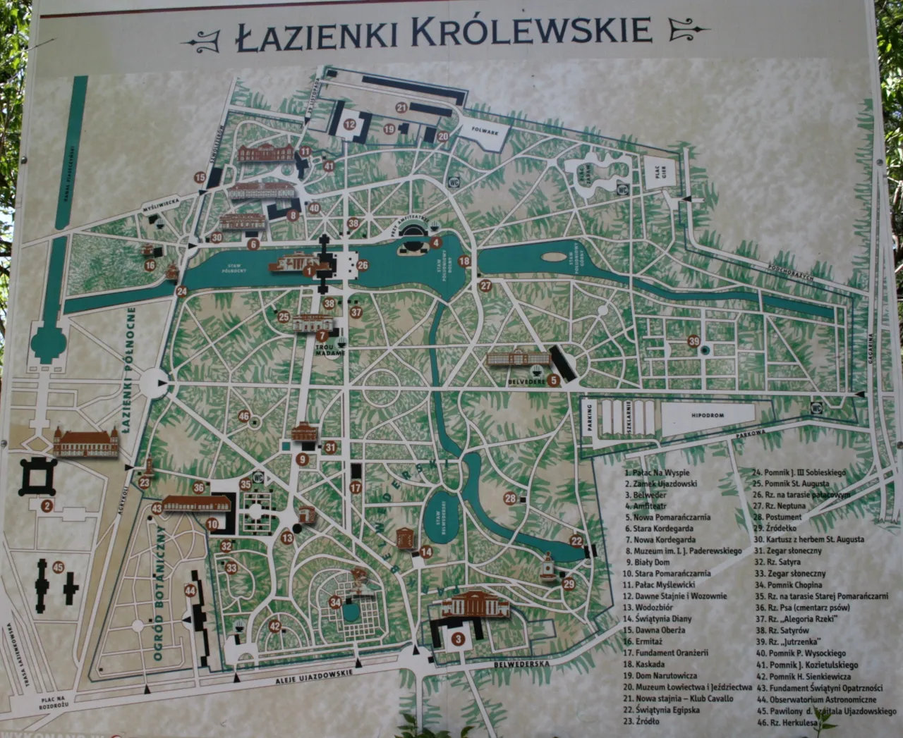 Mapa Łazienki Kr&oacute;lewskie Muzeum Łowiectwa i Jeździectwa