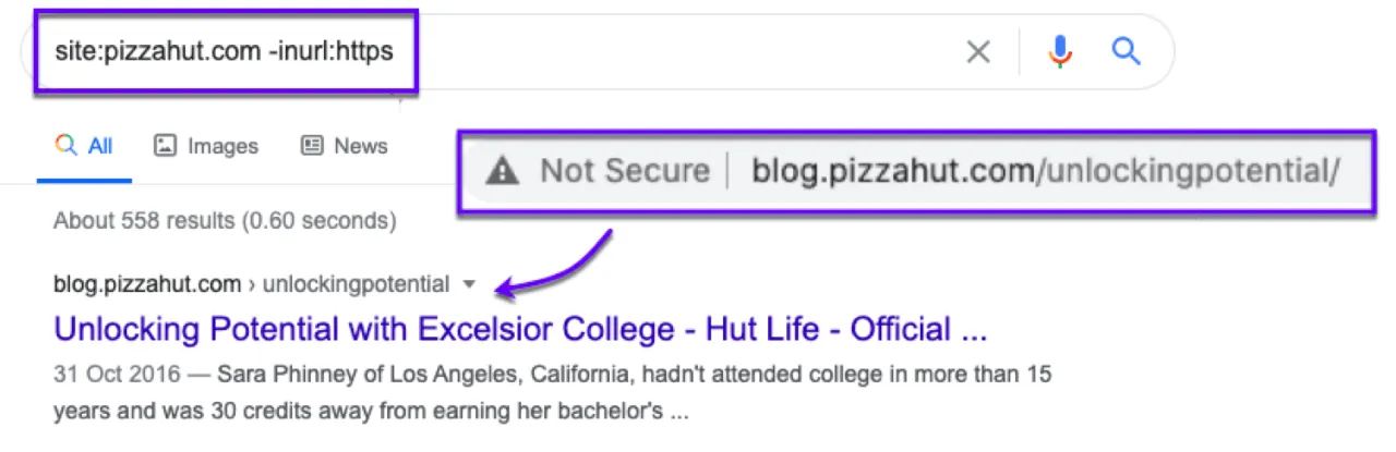 Google search operators example