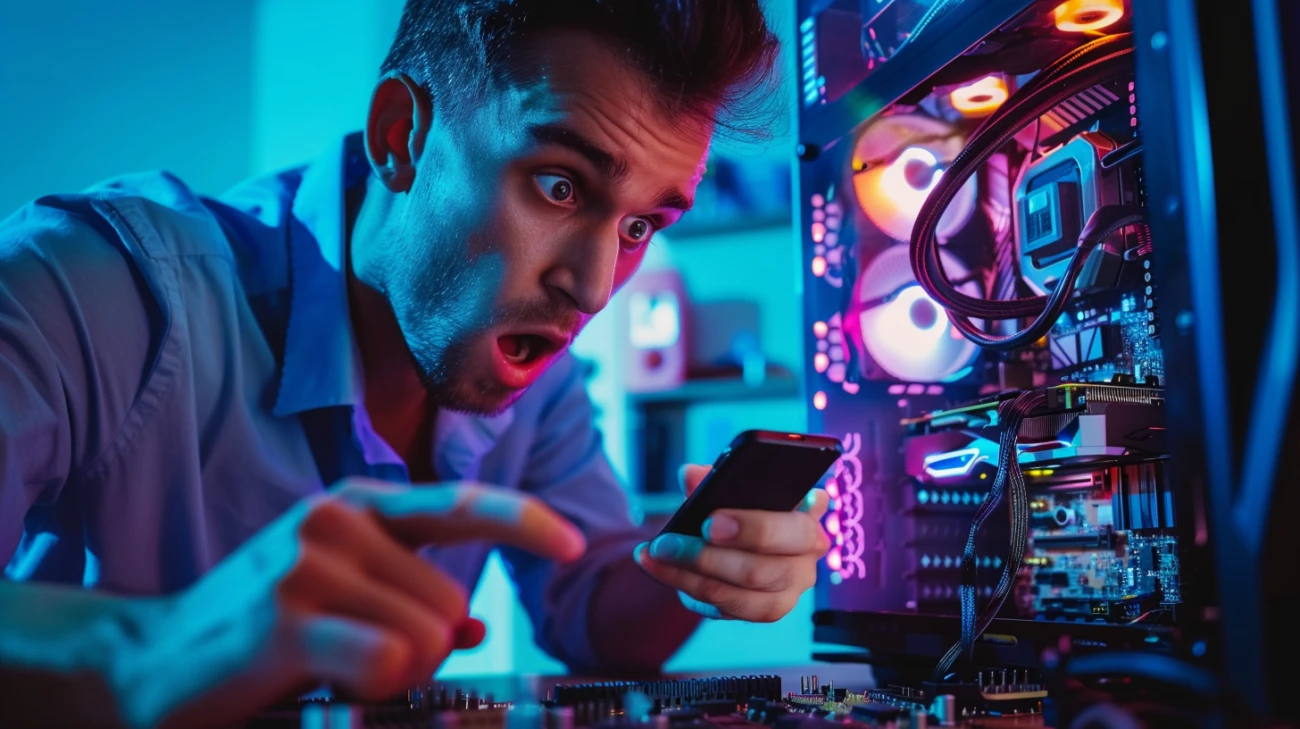 Zdjęcie Mężczyzna na telefon: jak naprawić uszkodzoną płytę główną?
