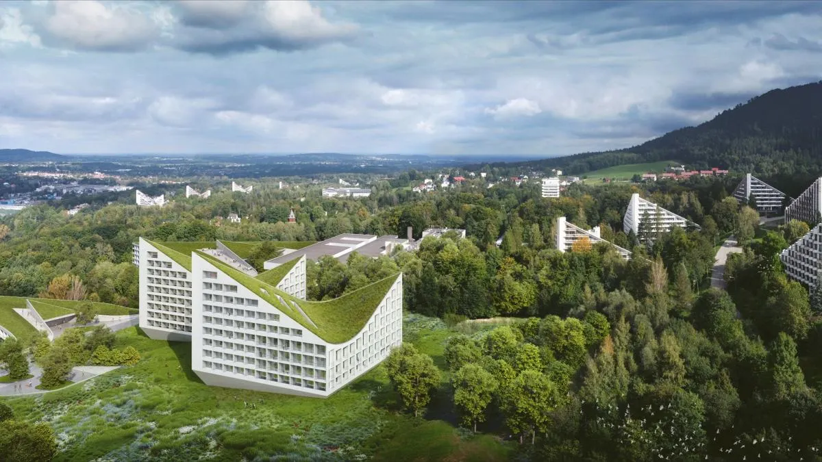 Panorama Ustronia z piramidami sanatoryjnymi