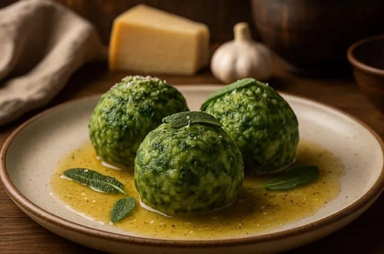 Auswahl an Saucen für Knödel, z.B. Salbeibutter, Käsesauce, Tomatensauce