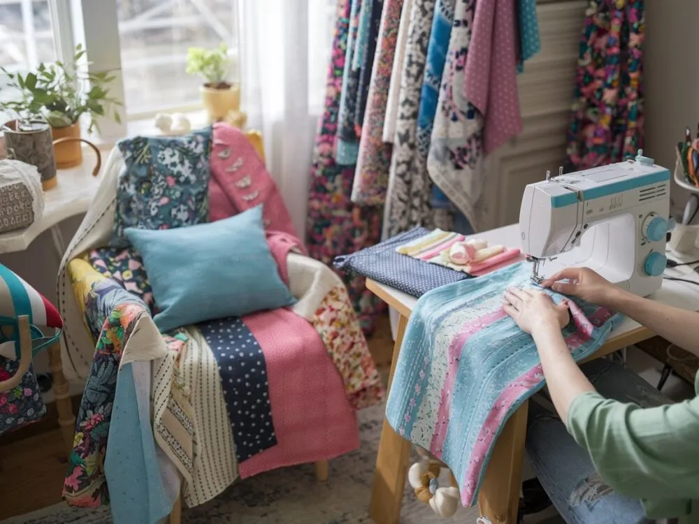 narzędzia do szycia poszewki i r&oacute;żne materiały