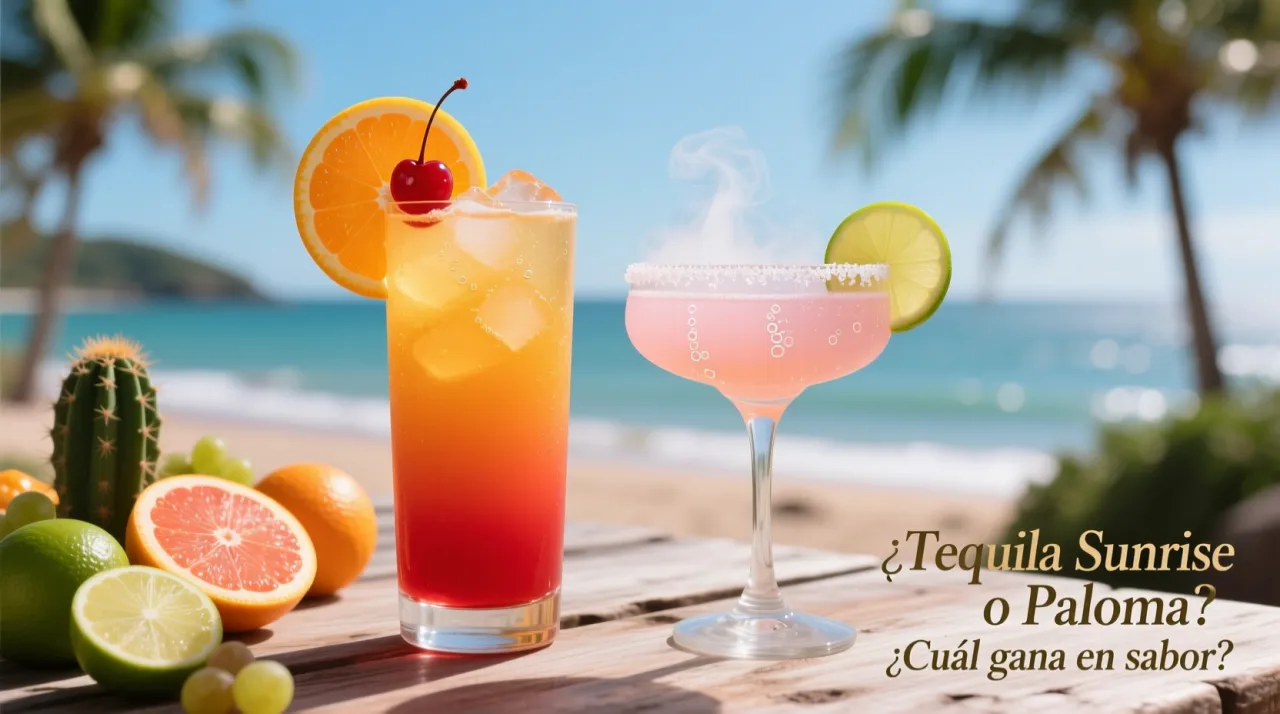 Dwa drinki na plaży: Tequila Sunrise i Paloma. Który wybierasz?