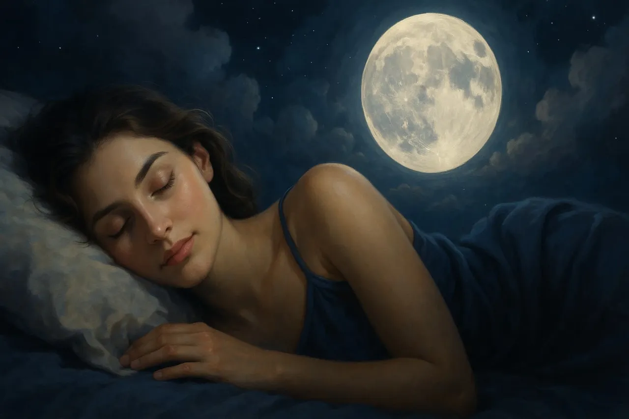 kobieta śpiąca i unoszące się symbole sn&oacute;w, sny prorocze
