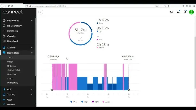 Garmin Connect sleep settings setup