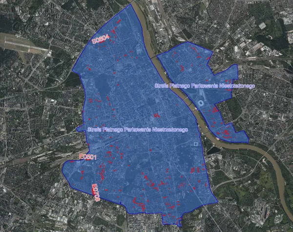 Mapa cen wynajmu miejsc parkingowych Warszawa dzielnice