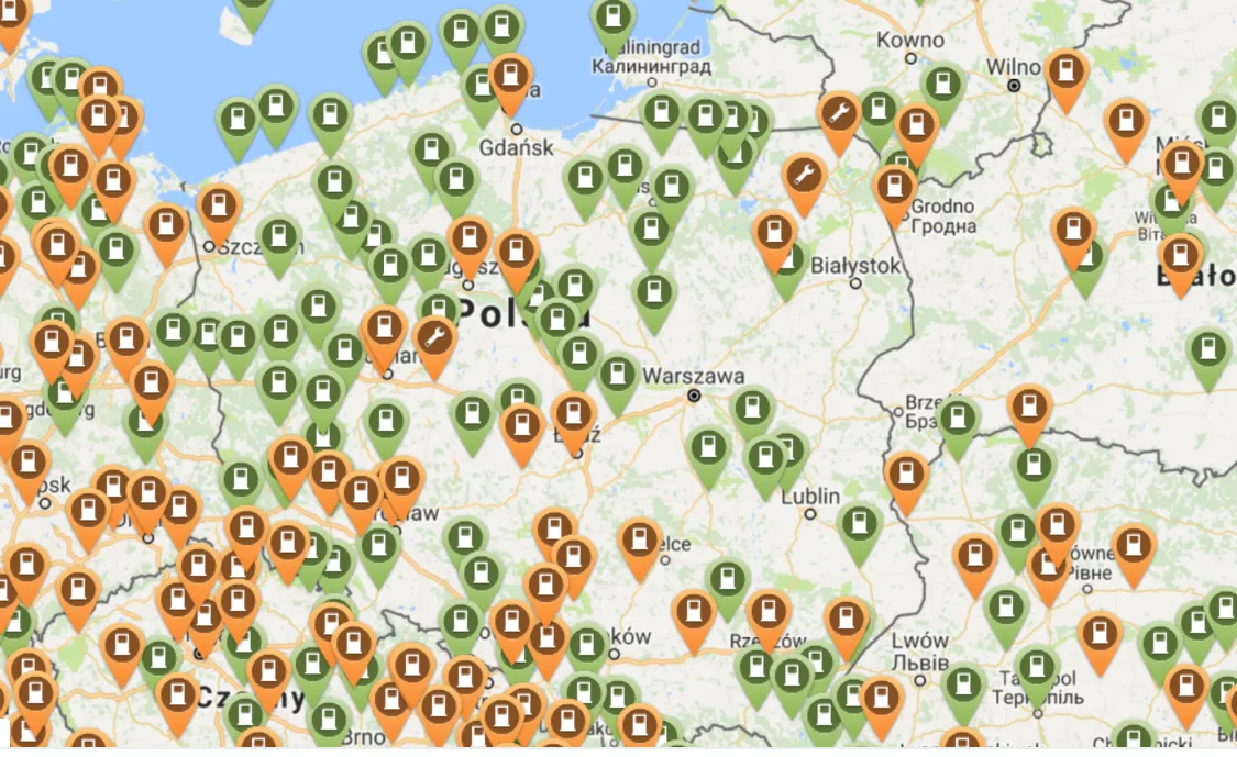 Mapa stacji ładowania samochod&oacute;w elektrycznych Polska