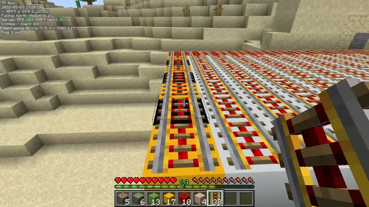 Minecraft complex rail system with powered rails and curves