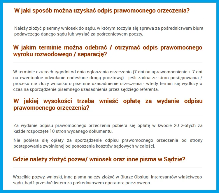 Wzór prawidłowo wypełnionego wniosku o odpis wyroku rozwodowego