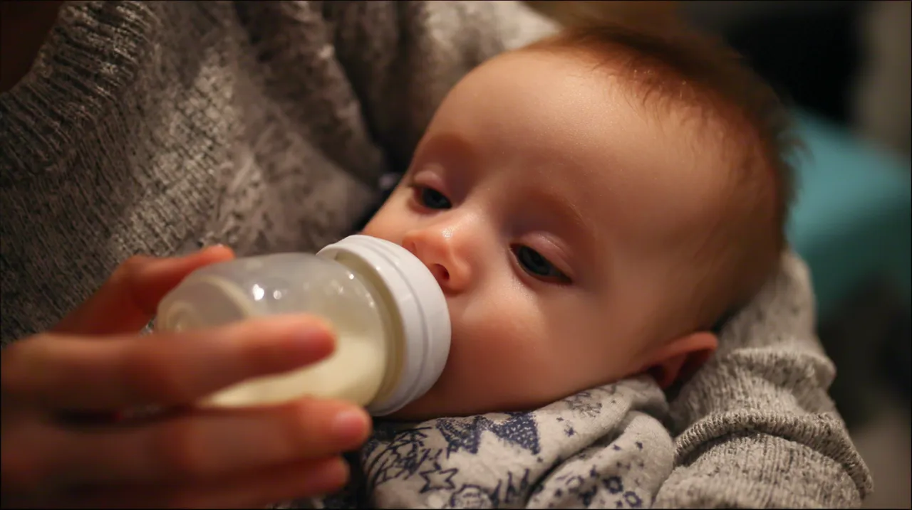 miesięczne niemowlę karmione butelką