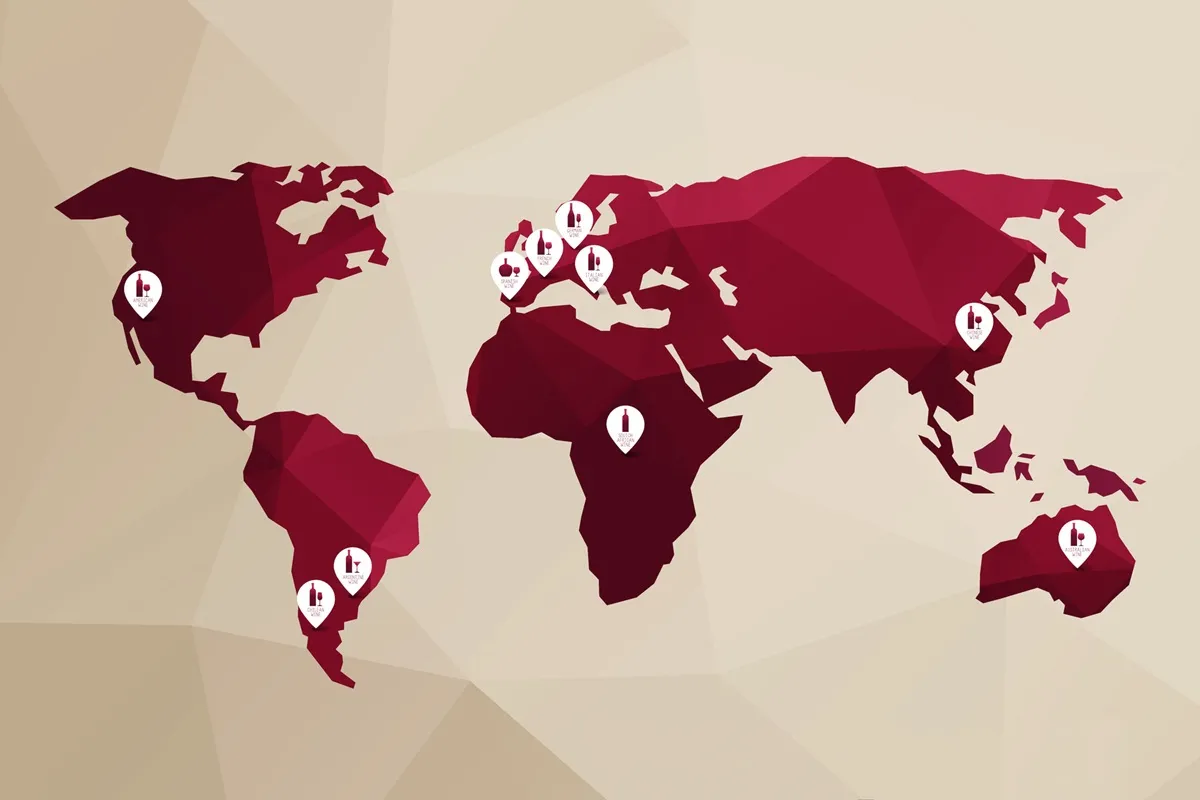 Mapa region&oacute;w winiarskich Cabernet Sauvignon