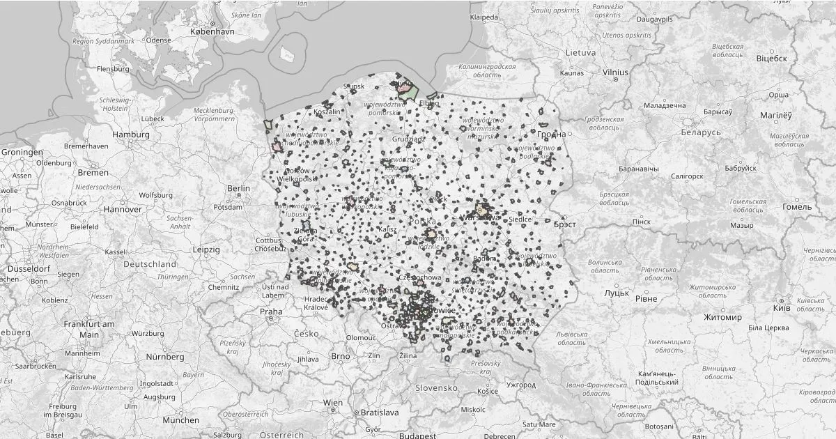 Mapa Polski z zaznaczonymi miastami akademickimi i biznesowymi