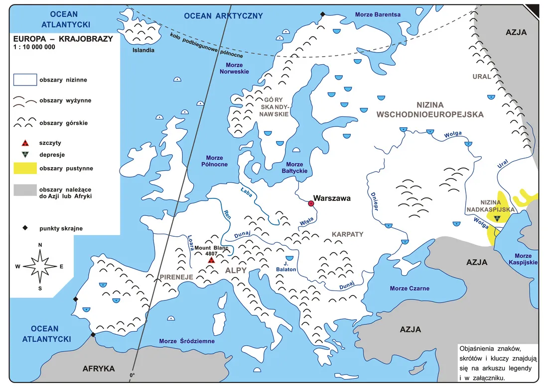Mapa Europy z zaznaczonymi popularnymi kierunkami turystycznymi
