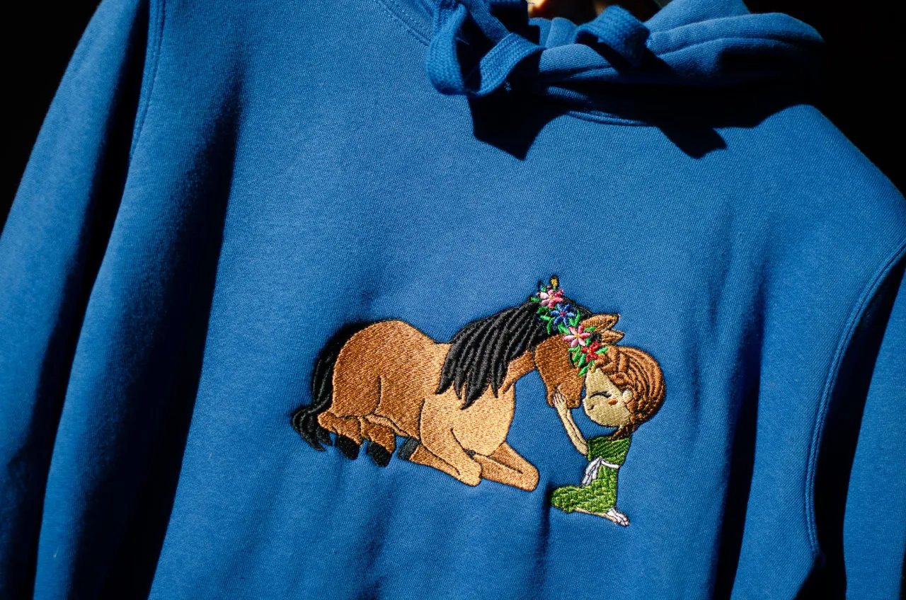 dziewczynka w bluzce z koniem różnorodne wzory