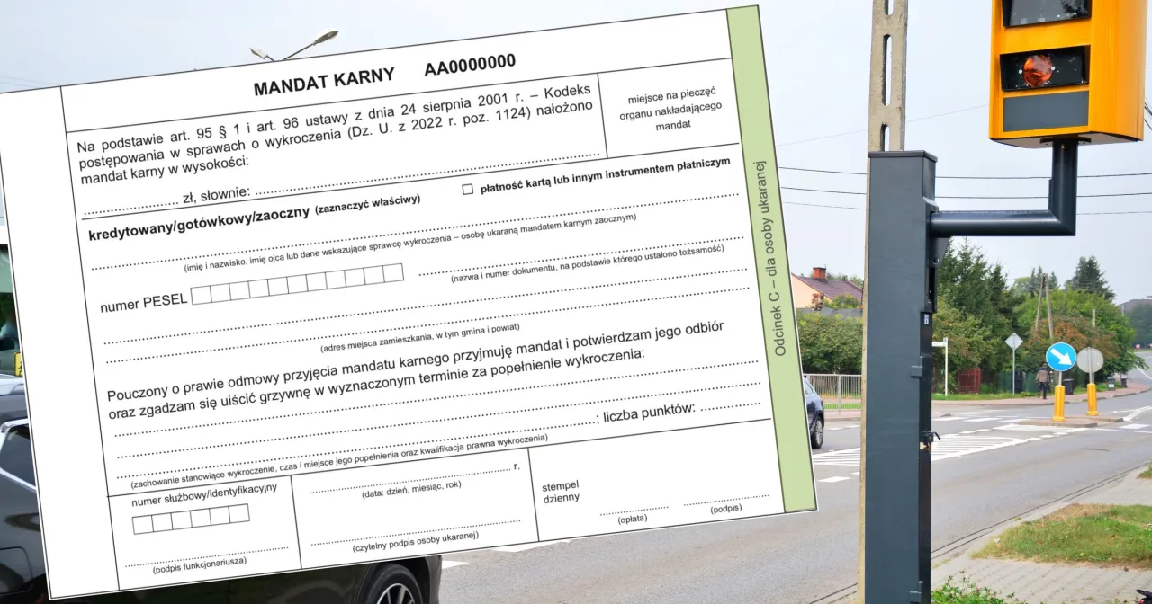 Jak wygląda mandat z fotoradaru? Na zdjęciu widać fragment formularza mandatu karnego, kt&oacute;ry może być wystawiony po przekroczeniu prędkości zarejestrowanym przez fotoradar.