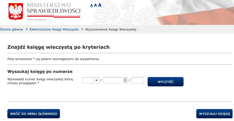 strona główna elektroniczne księgi wieczyste EKW