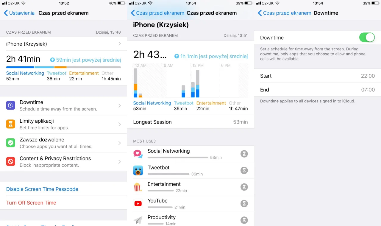 iPhone Czas przed ekranem ustawienia