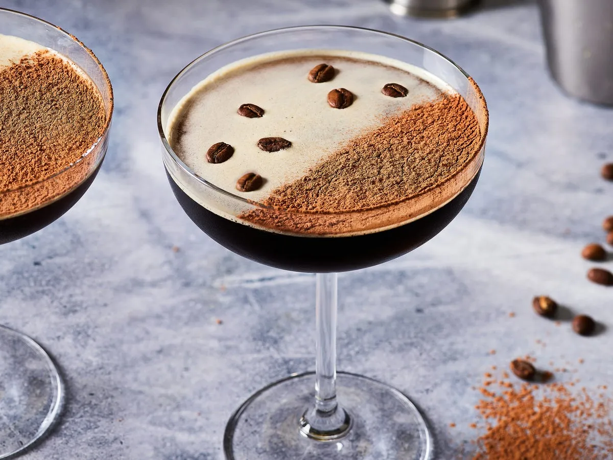 Espresso Martini drink with coffee beans