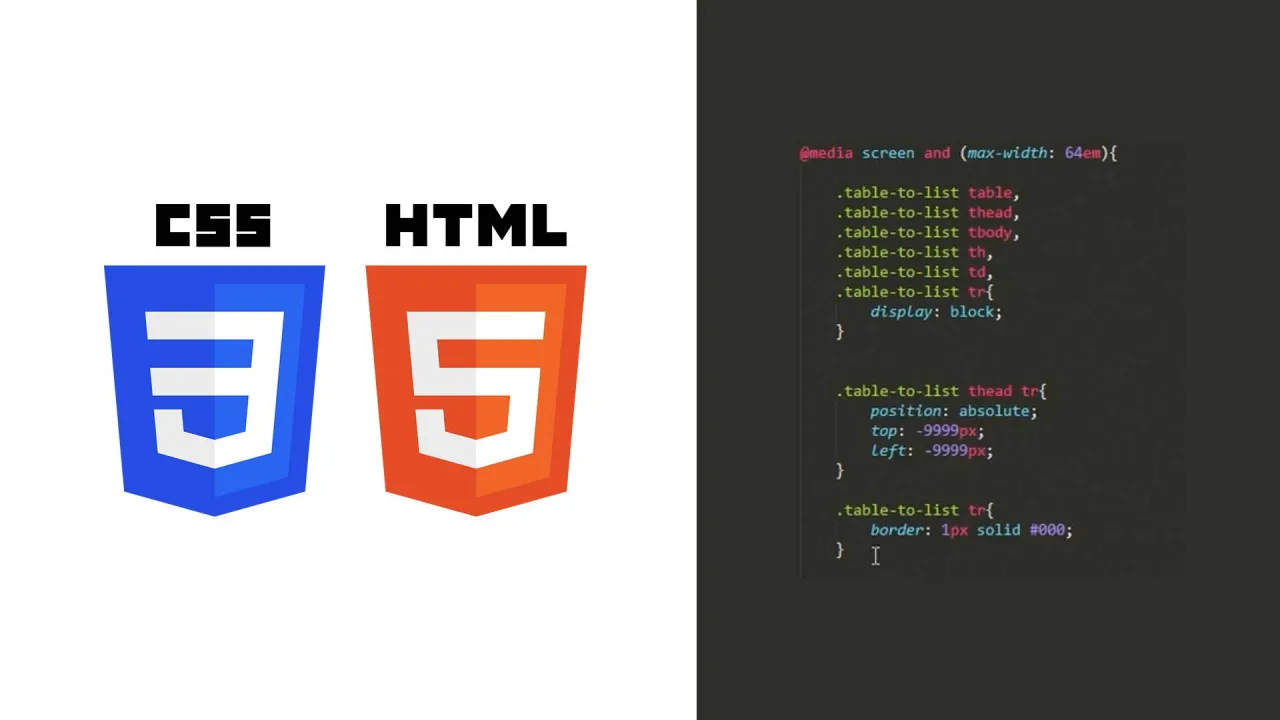 CSS i HTML5 obok kodu CSS pokazującego, jak zrobić tabele w html.