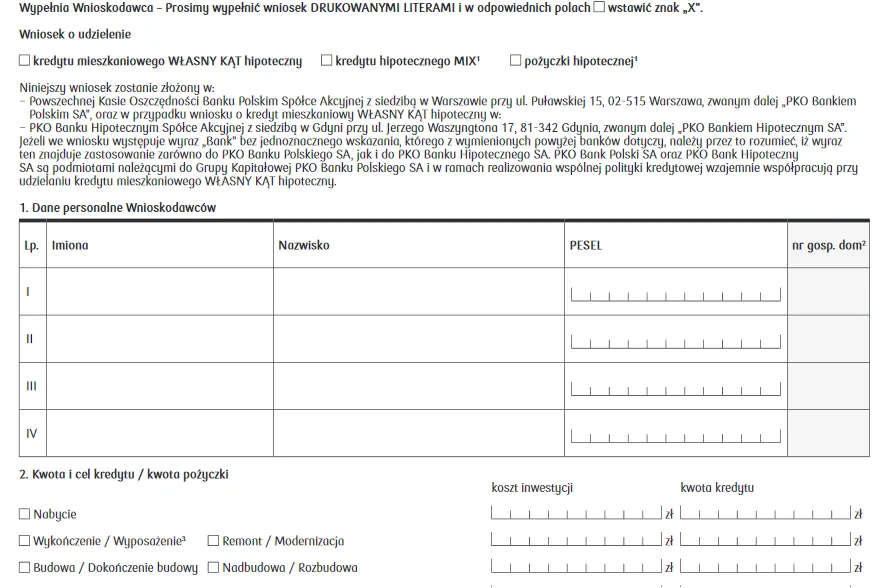dokumenty finansowe i wniosek kredytowy
