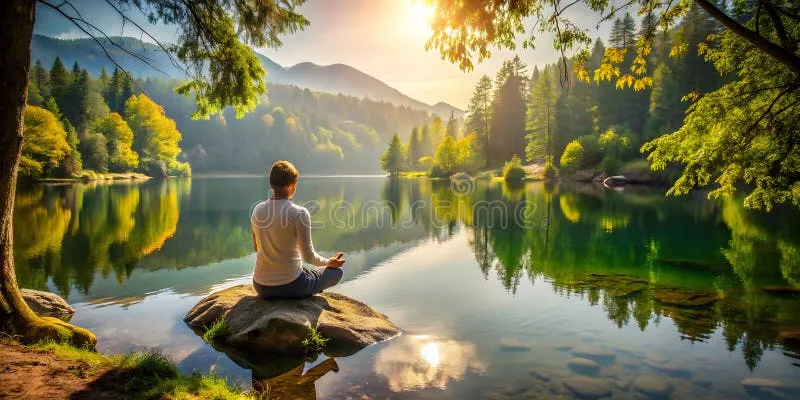 spokojna osoba medytująca w naturze