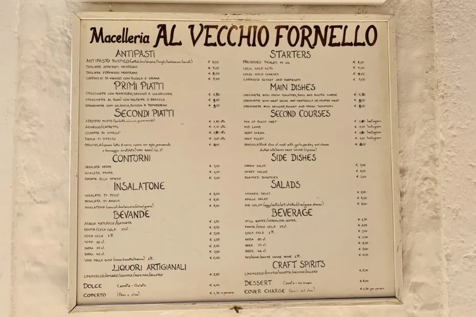 Italian coperto bill restaurant