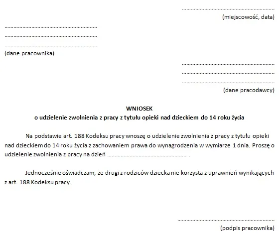 Wniosek o urlop opiekuńczy wz&oacute;r