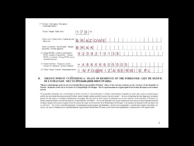 Wzór Załącznika nr 1 do wniosku o pobyt czasowy