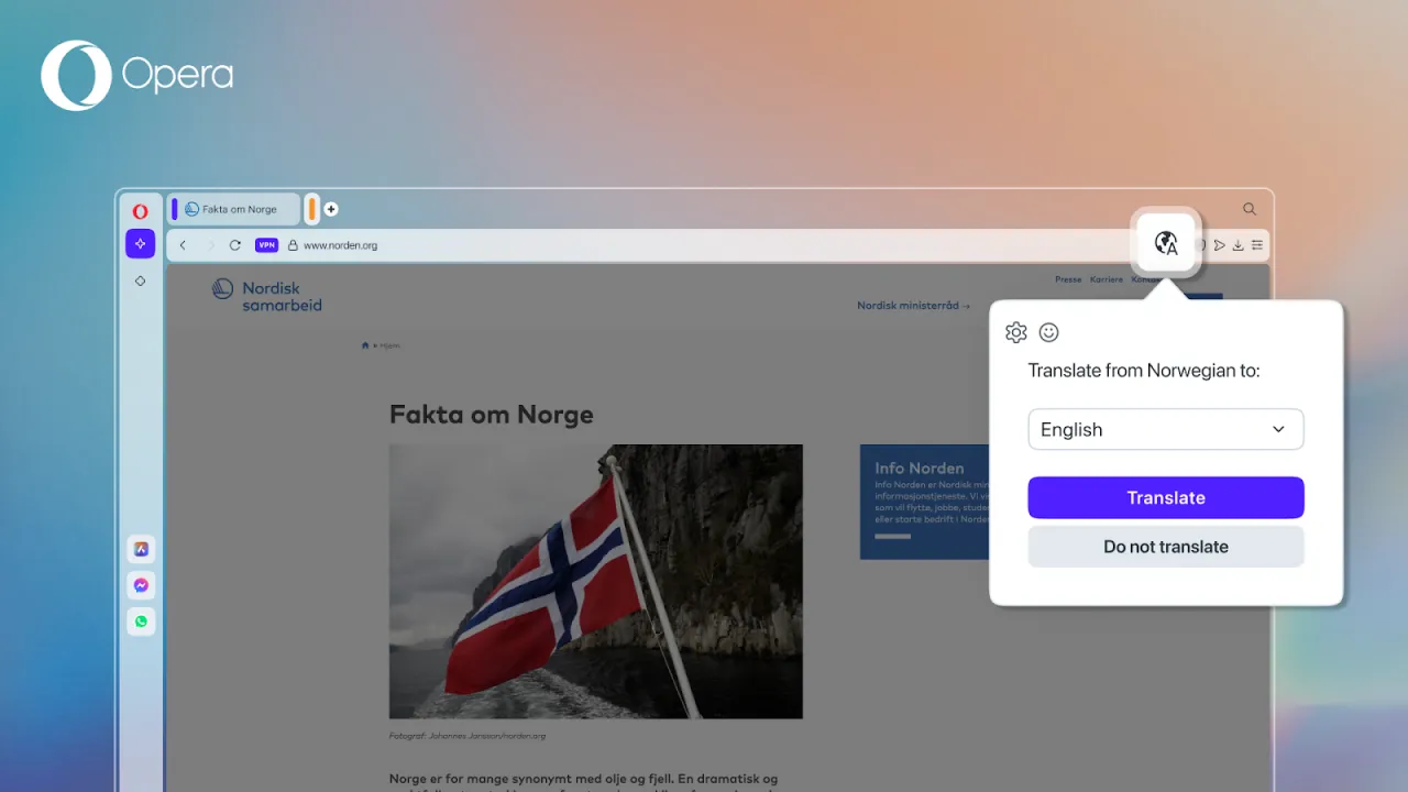 Opera browser address bar with translation icon highlighted