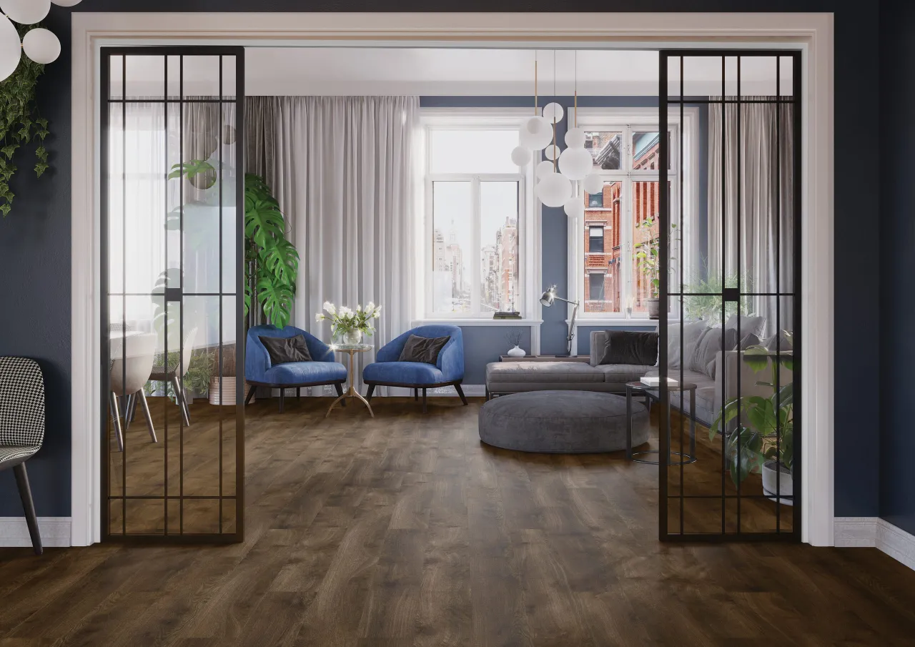 ciemne panele podłogowe dąb sonoma aranżacje