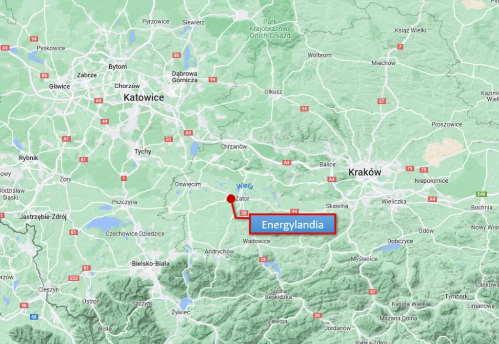 Mapa dojazdu do Energylandii z Krakowa i Katowic